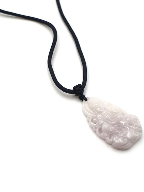 Buddhist pendant - Genuine Jade A - Guan Yin on FO Dog - White Jade 3