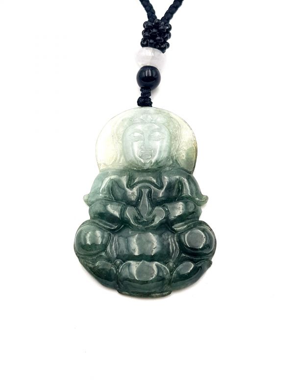 Buddhistischer Anhänger - Echte Jade - Kategorie A - Buddha - Grün und Weiß 2