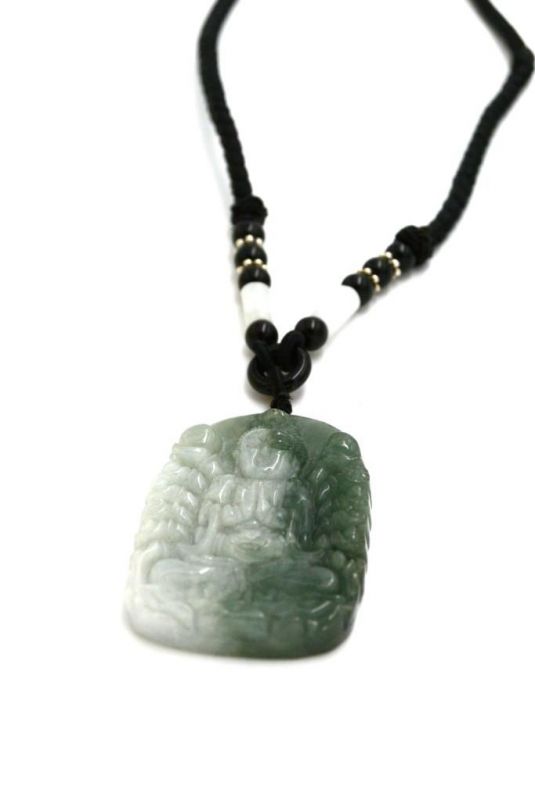 Buddhistischer Anhänger - Echte Jade - Kategorie A - Buddha tausend Hände - Grün und Weiß 2