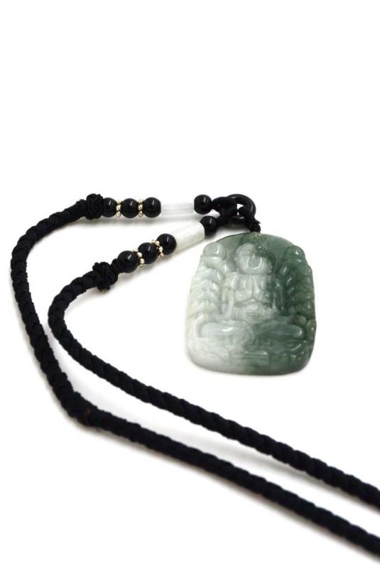 Buddhistischer Anhänger - Echte Jade - Kategorie A - Buddha tausend Hände - Grün und Weiß 3