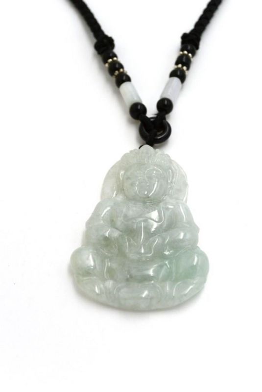 Buddhistischer Anhänger - Echte Jade - Kategorie A - Buddha - Weiß / Transparent 2