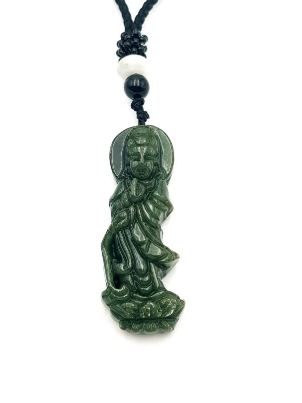 Buddhistischer Anhänger - Echte Jade - Kategorie A - Göttin stehend - Dunkelgrün / Durchscheinend 2