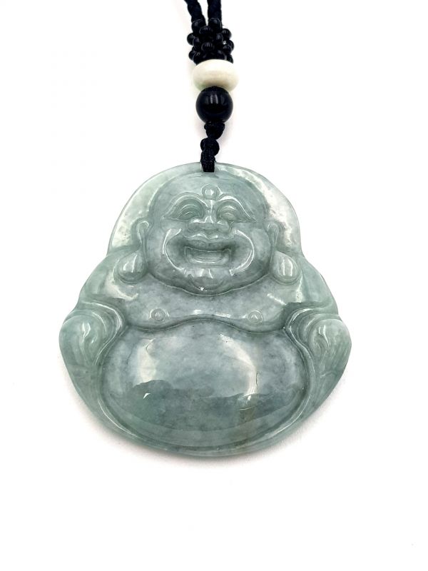 Buddhistischer Anhänger - Echte Jade - Kategorie A - Großer Buddha lacht - Apfelgrün 2