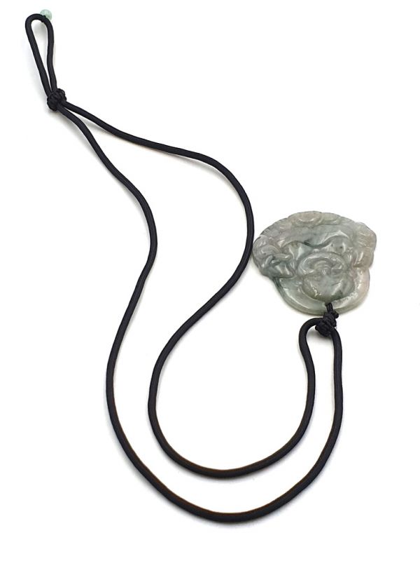 Buddhistischer Anhänger - Echte Jade - Kategorie A - Großer lachender Buddha - lichtdurchlässiges Grün 3