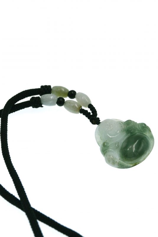 Buddhistischer Anhänger - Echte Jade - Kategorie A - Lachender Buddha - Grün und Weiß 3