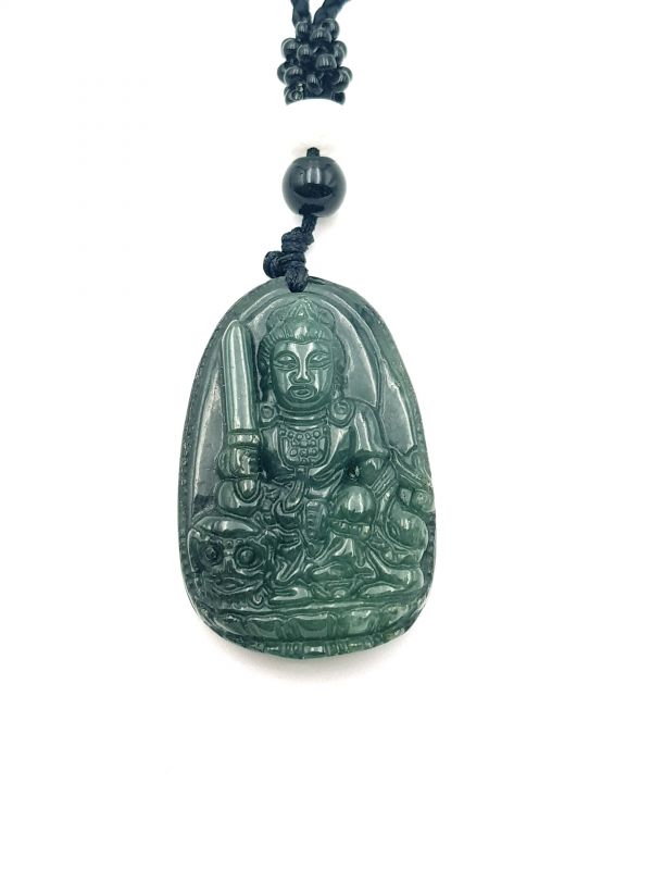 Buddhistischer Anhänger - Echte Jade - Kategorie A - Tempelwächter - Kaiser grün 2