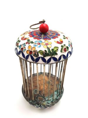 Grande Cage à Grillons en Métal Cloisonné Blanche Fleur Grande Cage à Grillons en Métal Cloisonné Blanche Fleur