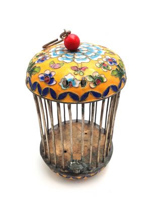 Grande Cage à Grillons en Métal Cloisonné -Jaune / Fleur Grande Cage à Grillons en Métal Cloisonné -Jaune / Fleur