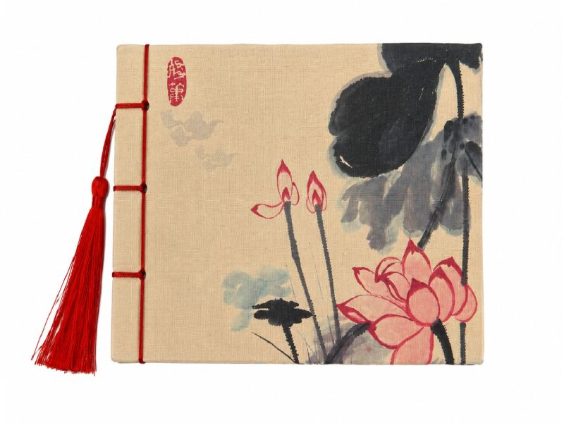 Cahier pour la calligraphie - Papier de riz - Lotus et carpes koï - Beige