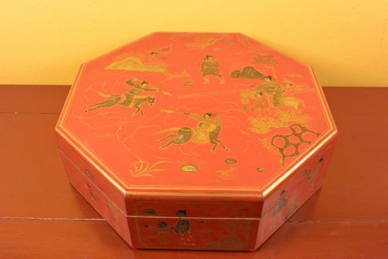 Caja de laca china - Rojo y oro 2 1