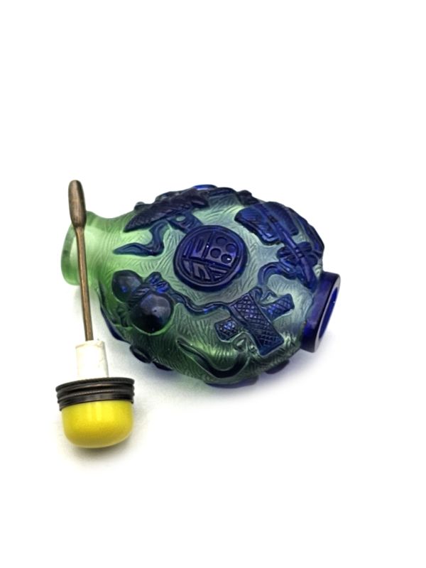 Caja de rapé china antigua - Vidrio soplado - Protección - Feng Shui - Azul 3