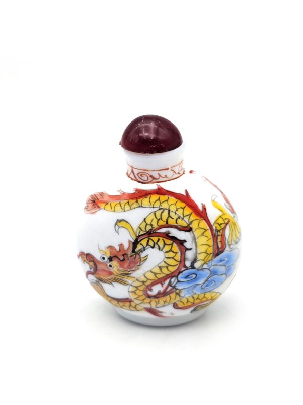 Caja de rapé china (Antigüedad 20 años) - Vidrio soplado - Dragón amarillo y rojo 2