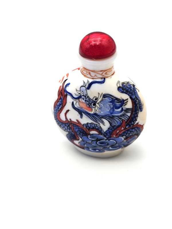Caja de rapé china (Antigüedad 20 años) - Vidrio soplado - Pequeño dragón - Azul 2