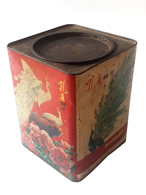 Caja Galletas China Antigua - los pavos reales blancos 1