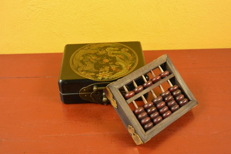 Caja Pequeña China negro con un dragón y ábaco de madera 1