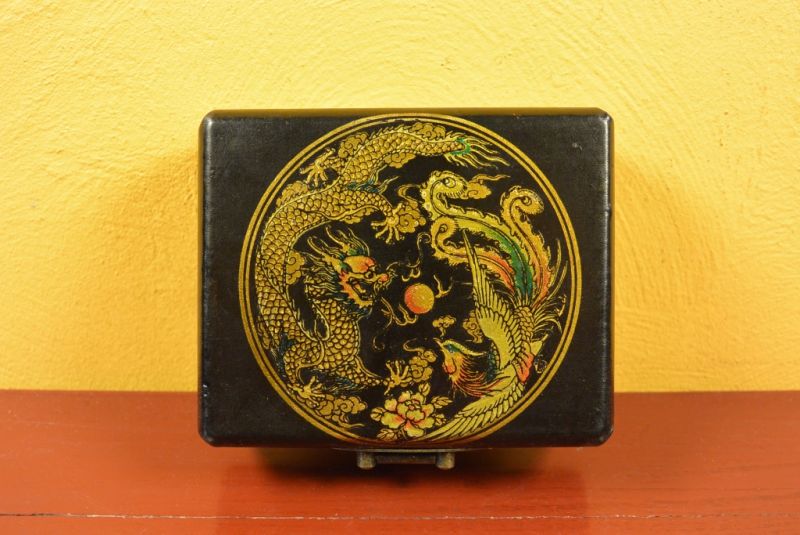 Caja Pequeña China negro con un dragón y ábaco de madera 4