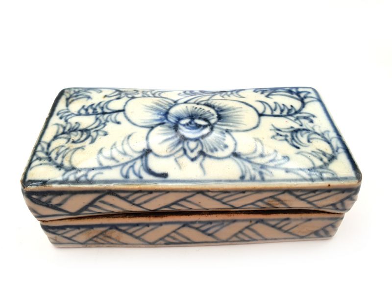 Caja pequeña de porcelana china - Flor Azul 1