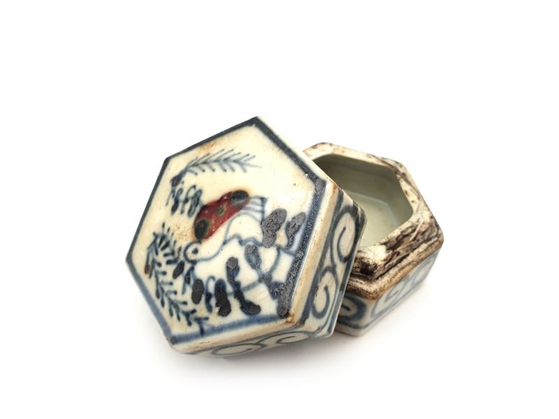 Caja pequeña de porcelana china - Hexagonal - Pájaro 3