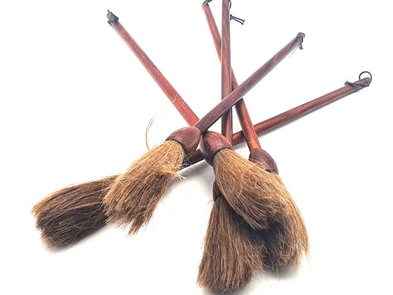 Cepillo chino antiguo - Madera - mango marrón y cabello oscuro 4