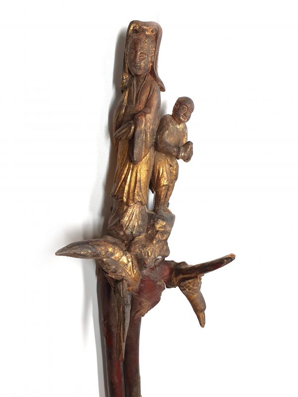 Cepillo de madera chino antiguo - Dinastía Qing - La diosa y el niño 2