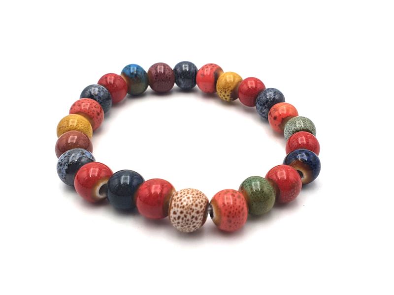 Ceramic / Porcelain Jewelry - Small Bracelet - Multicolored beads 4