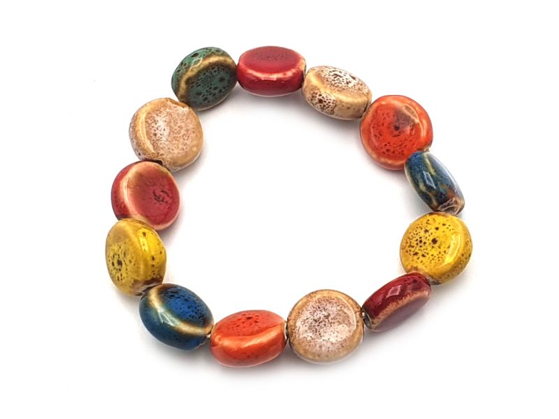 Ceramic / Porcelain Jewelry - Small Bracelet - Multicolored flat circles 1