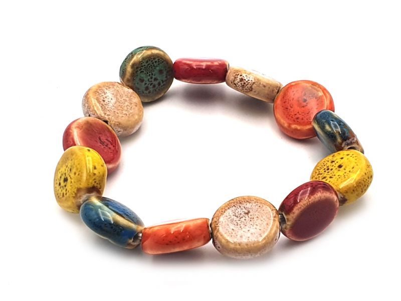 Ceramic / Porcelain Jewelry - Small Bracelet - Multicolored flat circles 2