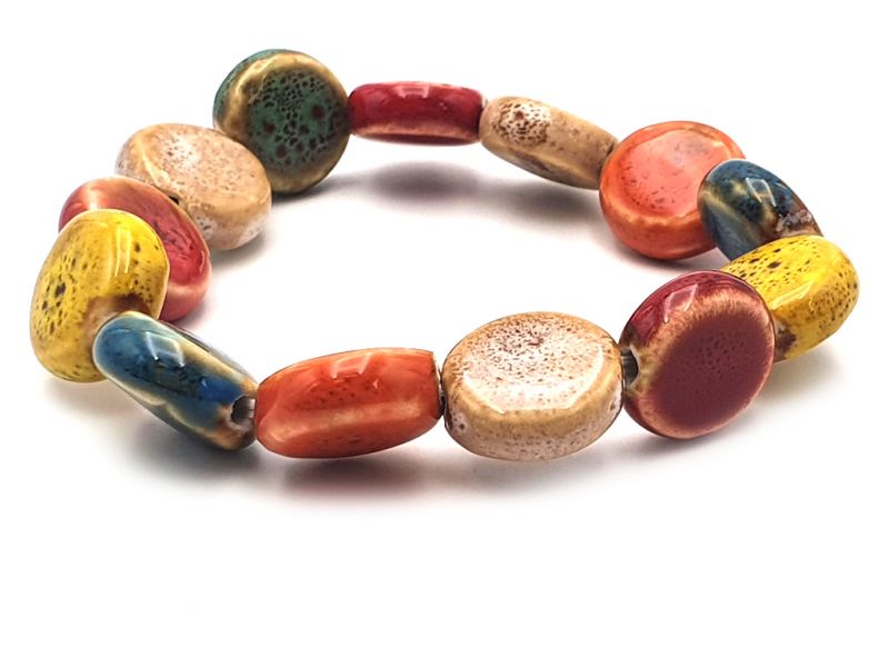 Ceramic / Porcelain Jewelry - Small Bracelet - Multicolored flat circles 3