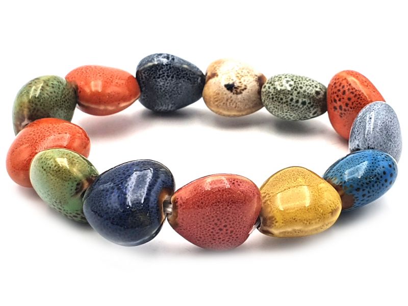 Ceramic / Porcelain Jewelry - Small Bracelet - Multicolored hearts 2 3
