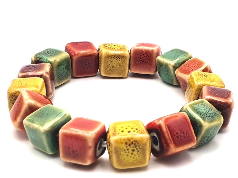 Ceramic / Porcelain Jewelry - Small Bracelet - Multicolored square beads 3