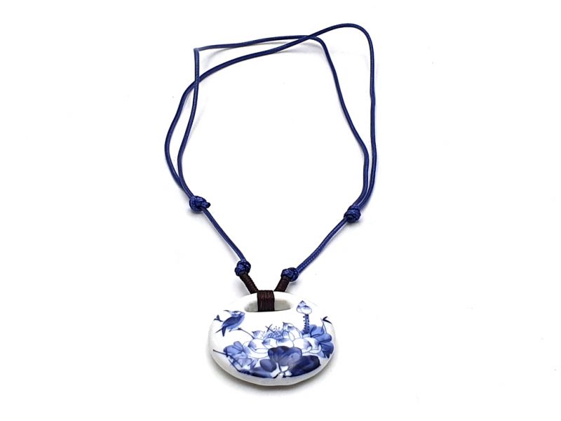 Ceramic jewelry White and Blue Collection - Necklace - China - Bird and Lotus 3