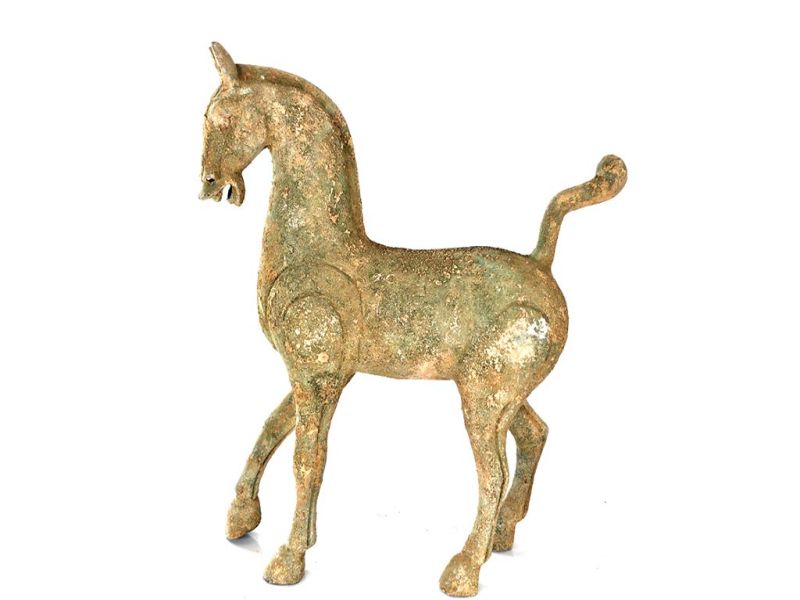 Cheval de la Dynastie Han en bronze patiné – Sculpture chinoise artisanale 41 cm