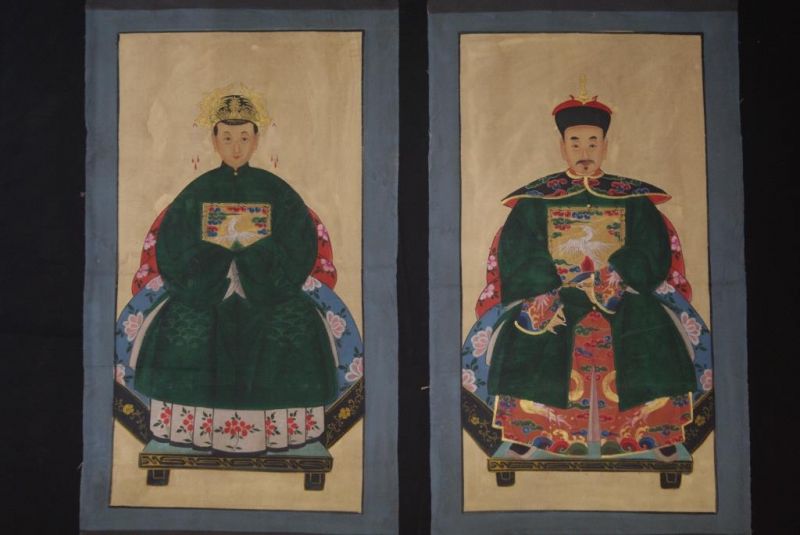 Chinese ancestors couple Painting from China Dark Green 1