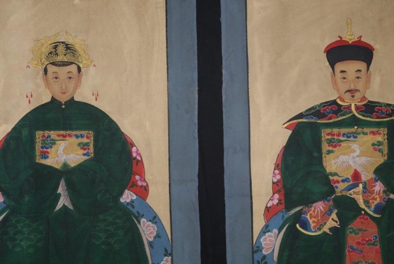 Chinese ancestors couple Painting from China Dark Green 2