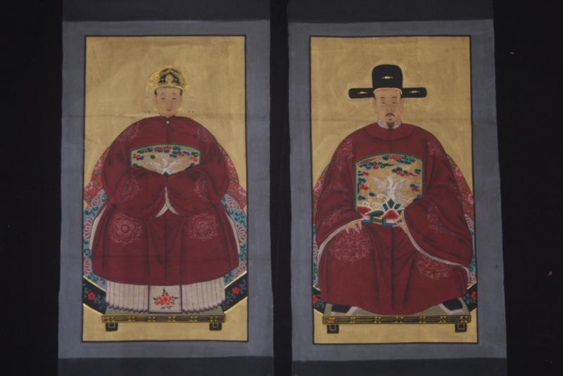 Chinese ancestors couple Painting from China Dark Red 1