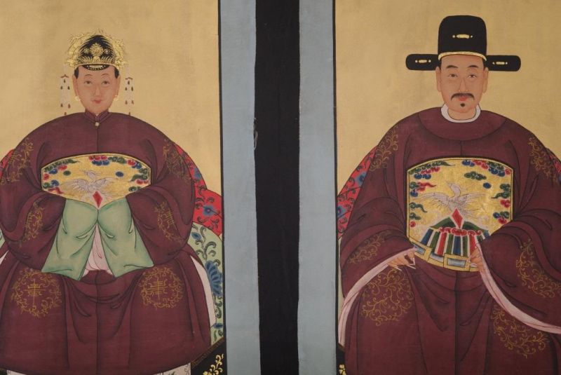 Chinese ancestors couple Painting from China Dark Red 2