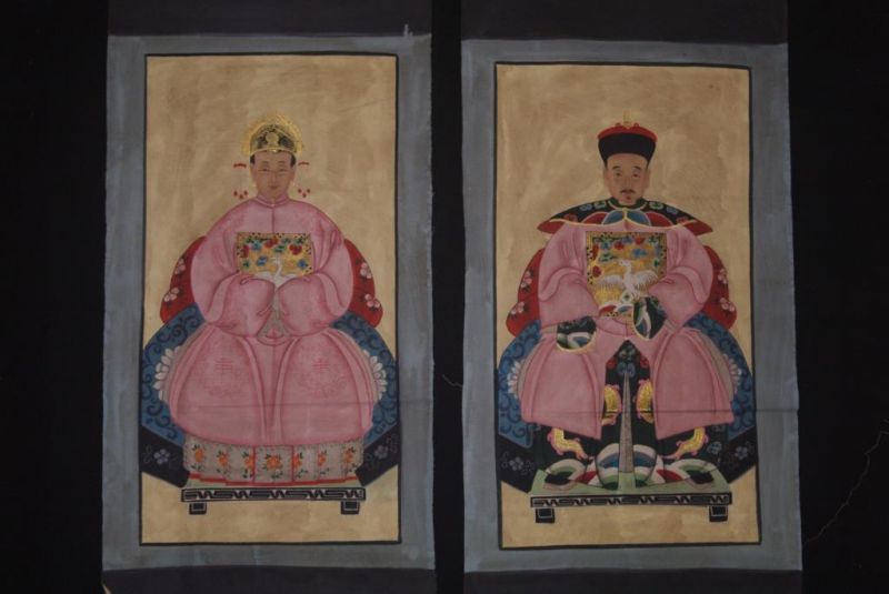 Chinese ancestors couple Painting from China Pink 1
