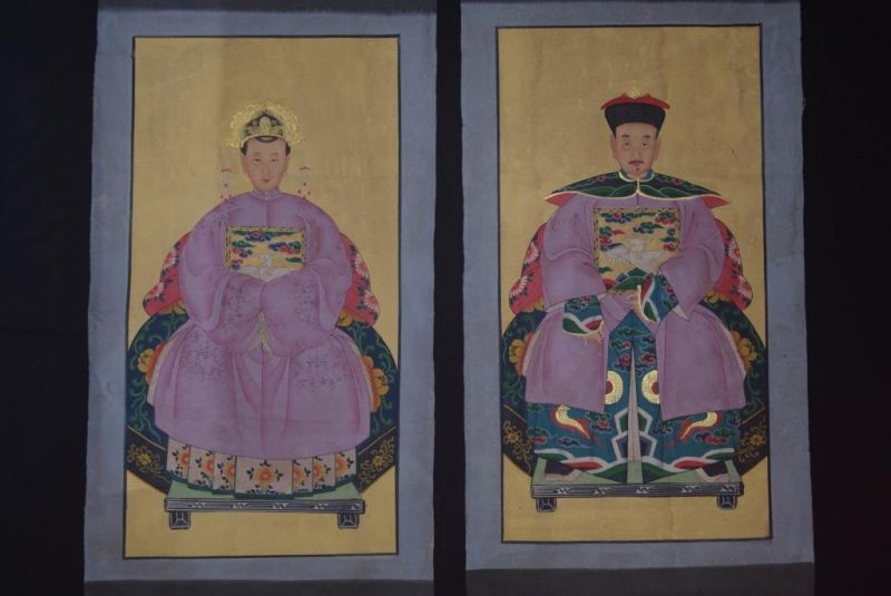 Chinese ancestors couple Painting from China Purple 1