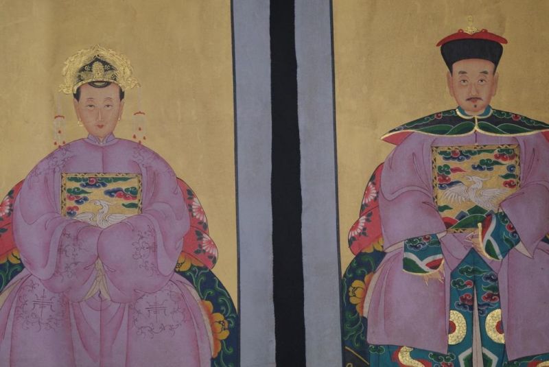 Chinese ancestors couple Painting from China Purple 2