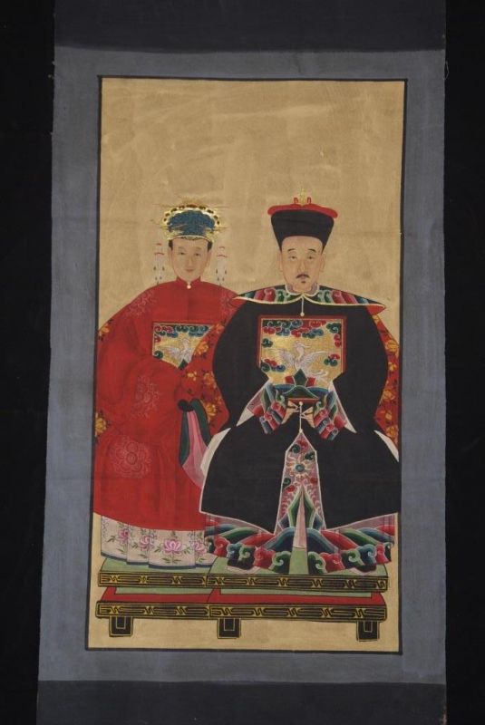 Chinese ancestors couple Painting from China Red and Black 1