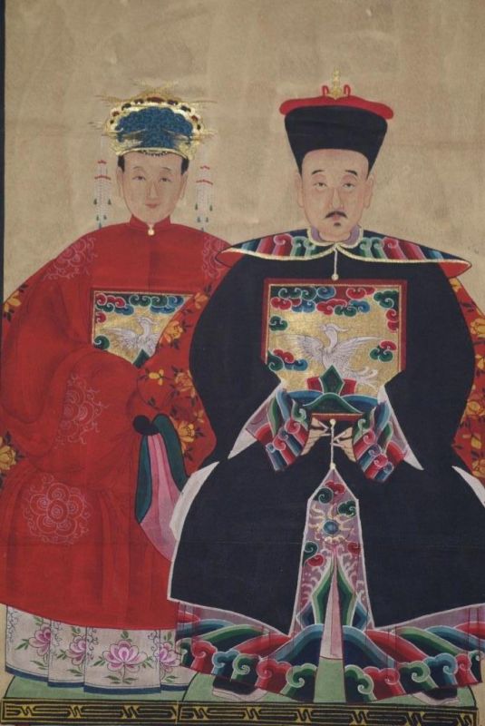 Chinese ancestors couple Painting from China Red and Black 2
