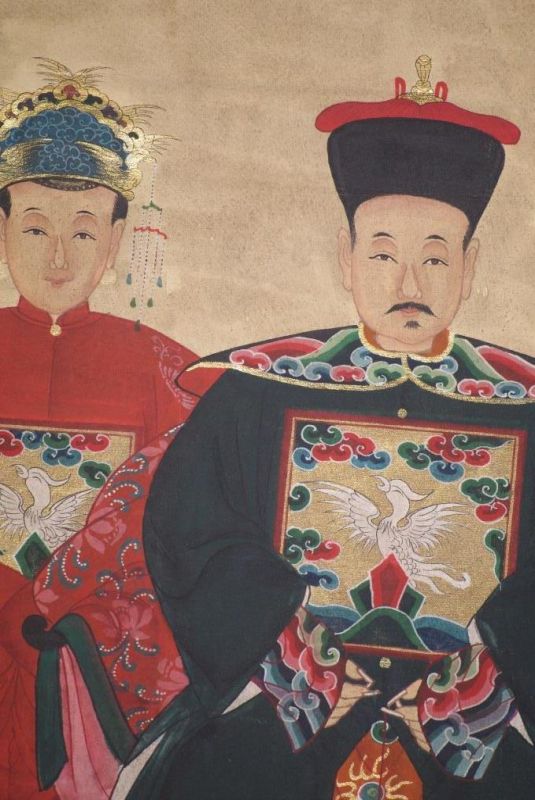 Chinese ancestors couple Painting from China Red and Navy Blue 3