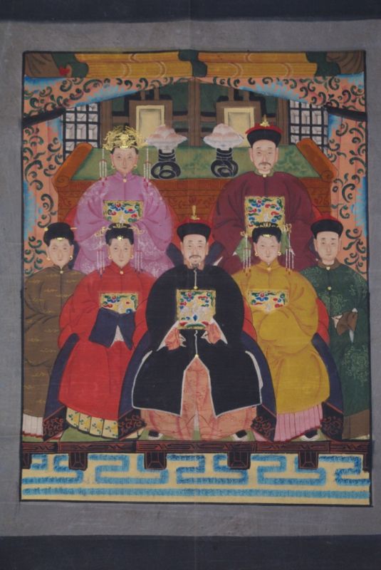 Chinese ancestors painting dignitaries family 7 people 1