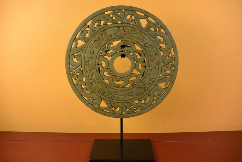 Click thumbnail to enlarge and hover over the picture to zoom Chinese Bi Disc in Green Stone 2