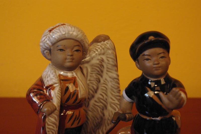 Chinese bisque pottery statue 2 characters 4