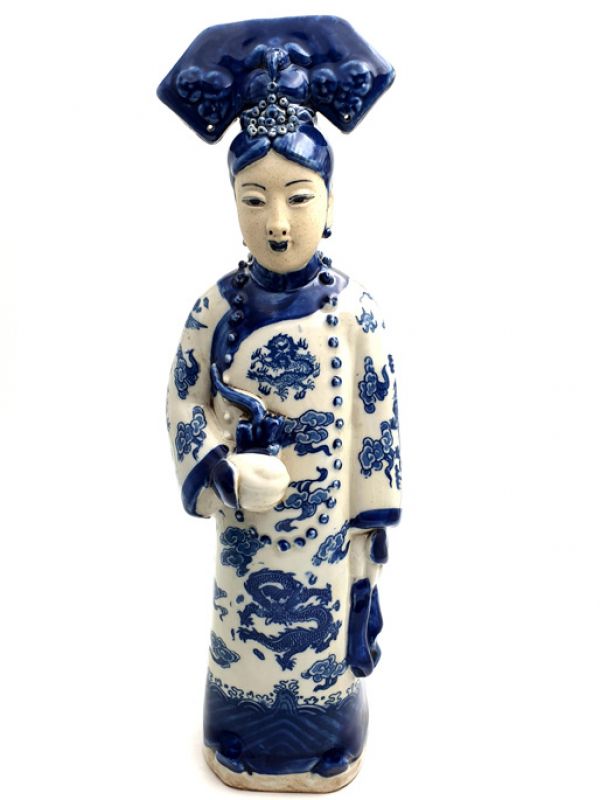 Chinese Blue White Empress Porcelain Statue - Opium pipe 1