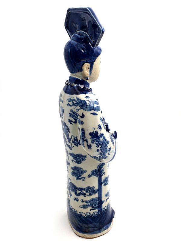 Chinese Blue White Empress Porcelain Statue - Opium pipe 4