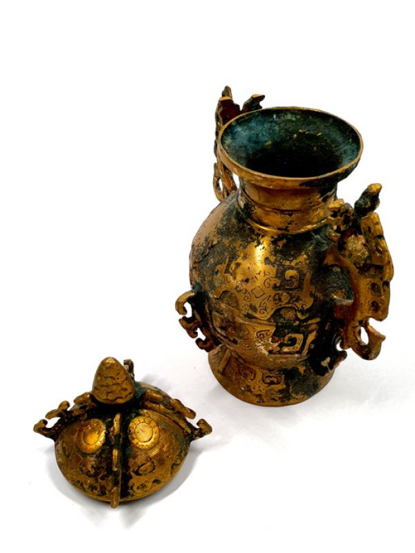 Chinese Bronze Box - Double golden dragon 4