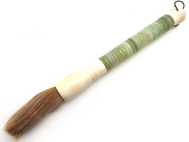 Chinese Calligraphy Brush in Stone Jade discs 1