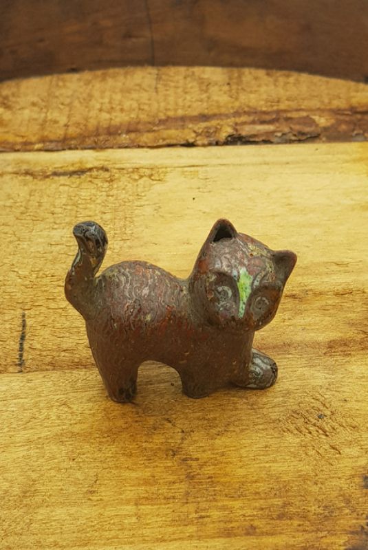 Chinese Cloisonné Animal - Cat - Red / Brown 1